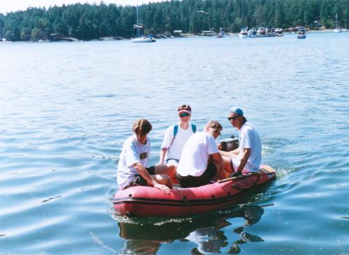 Family in the dinghy