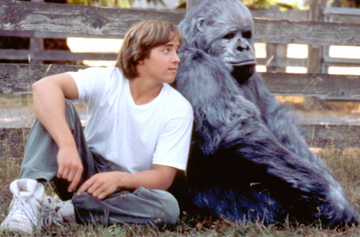 Rick Heller and gorilla Katie in the movie Born to be Wild.